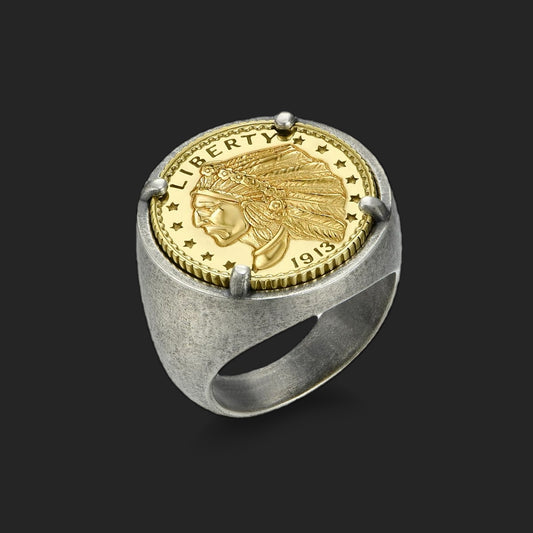 1913 Liberty Indian Head Coin Signet Ring