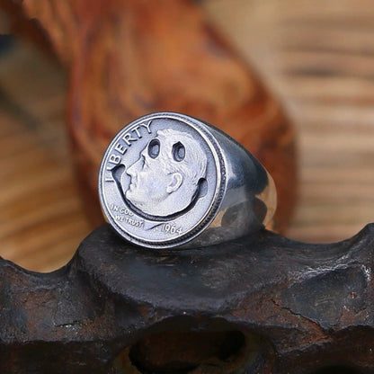 1962 Roosevelt Dime with Nirvana Smile Silver Coin Signet Ring