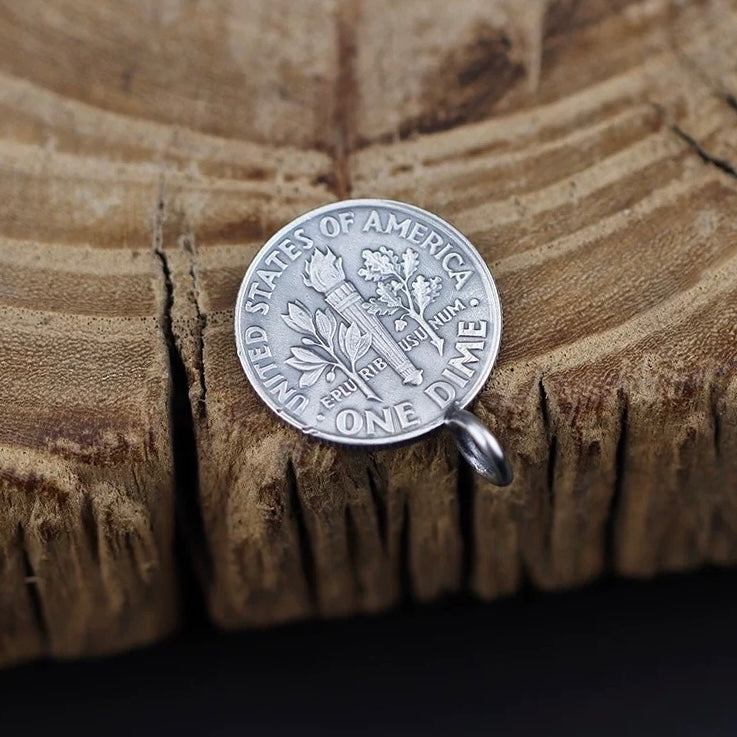 Antique US Silver Coin Necklace with Brass Icons