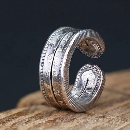 Morgan Silver Dollar Coin Cuff Ring with Cut Design