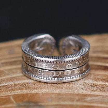 Morgan Silver Dollar Coin Cuff Ring with Cut Design