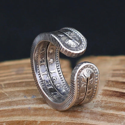 Morgan Silver Dollar Coin Cuff Ring with Cut Design