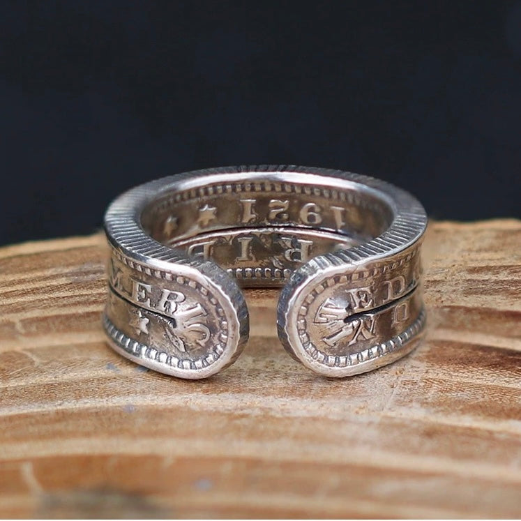 Morgan Silver Dollar Coin Cuff Ring with Cut Design