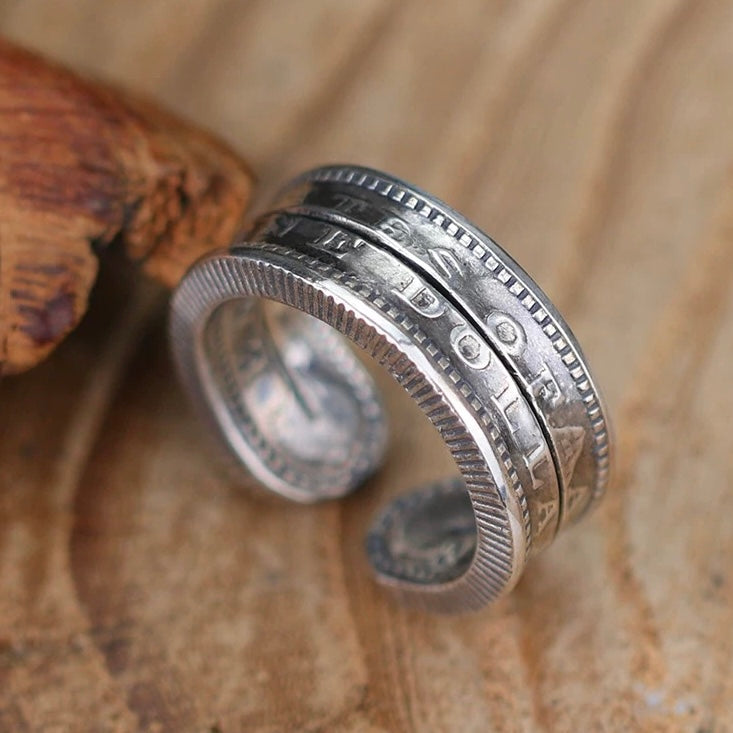 Morgan Silver Dollar Coin Cuff Ring with Cut Design