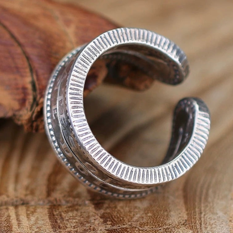 Morgan Silver Dollar Coin Cuff Ring with Cut Design