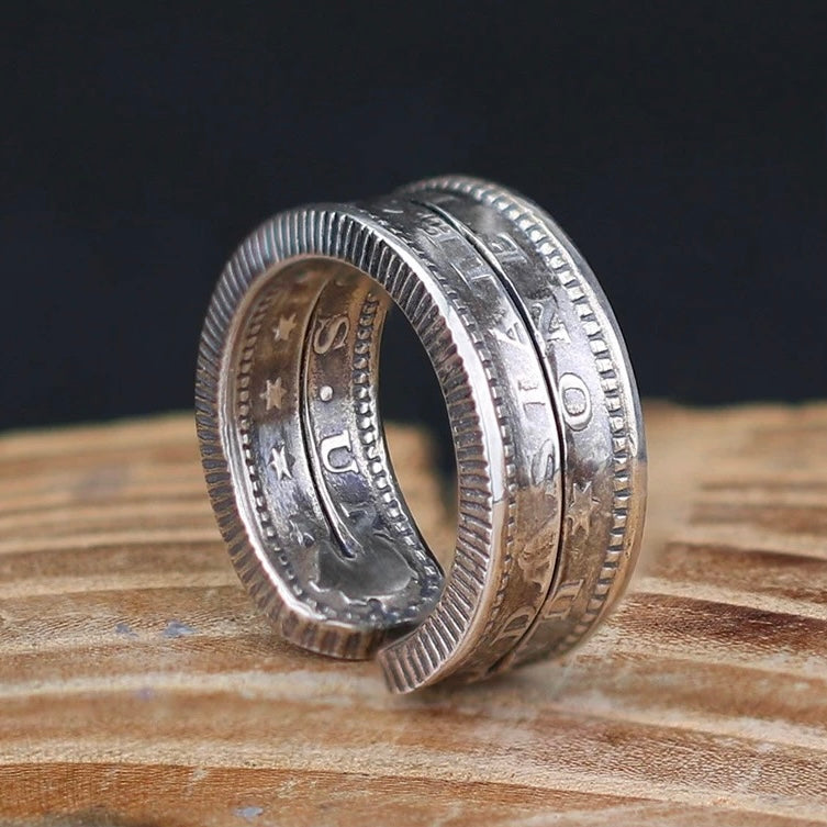 Morgan Silver Dollar Coin Cuff Ring with Cut Design