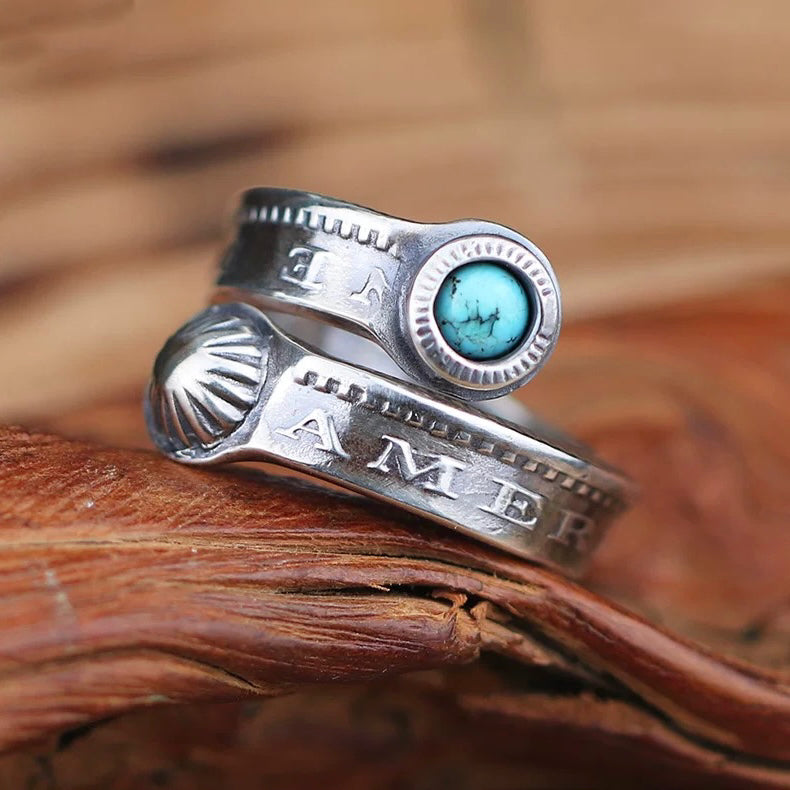 Morgan Silver Dollar Coil Ring with Natural Gemstone Inlay