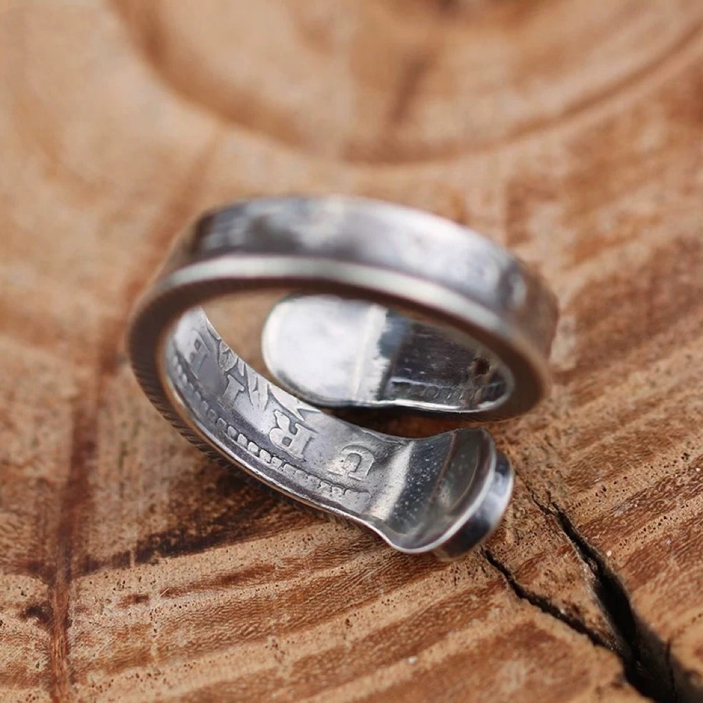 Morgan Silver Dollar Coil Ring with Natural Gemstone Inlay