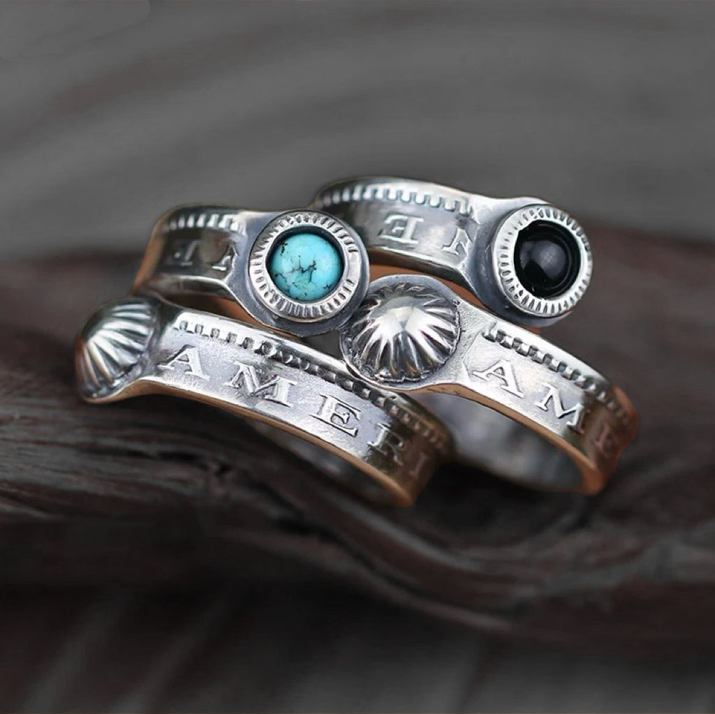 Morgan Silver Dollar Coil Ring with Natural Gemstone Inlay