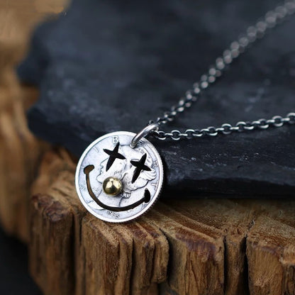 Antique US Silver Coin Necklace with Joker Smile