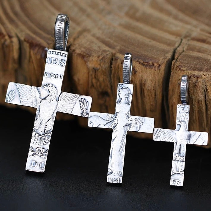 Antique US Silver Coin Cross Necklace