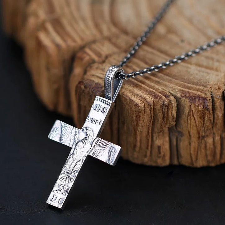 Antique US Silver Coin Cross Necklace