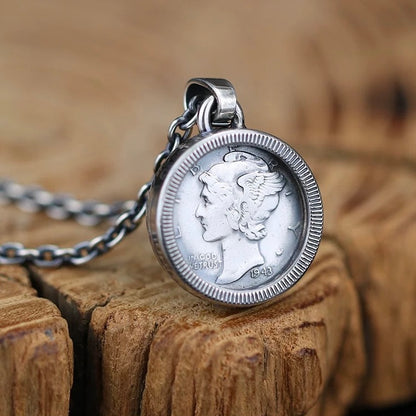 1907 Indian Head Penny Rotating Silver Coin Necklace with Smiling Face