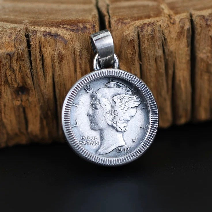 1907 Indian Head Penny Rotating Silver Coin Necklace with Smiling Face