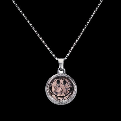 1907 Indian Head Penny Rotating Silver Coin Necklace with Smiling Face