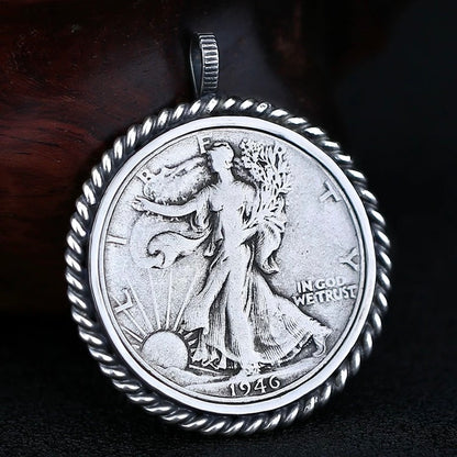 Antique US Silver Coin Pendant in Round Twisted Rope Bezel Setting