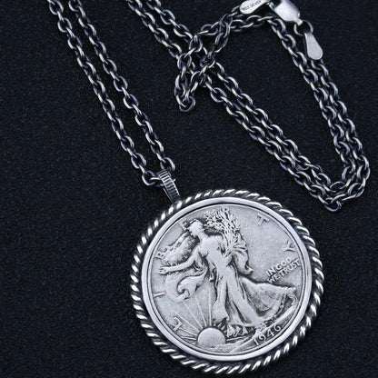 Antique US Silver Coin Pendant in Round Twisted Rope Bezel Setting