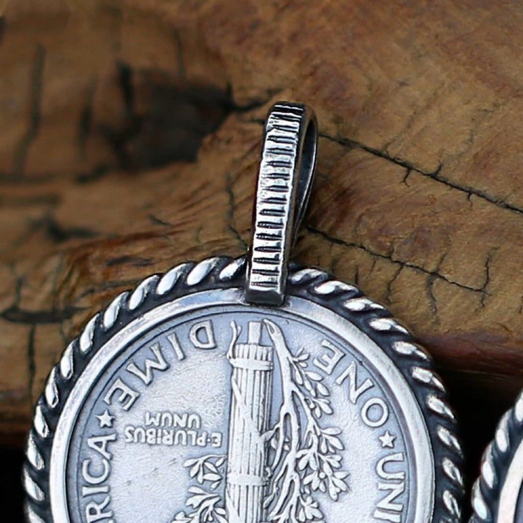 Antique US Silver Coin Pendant in Round Twisted Rope Bezel Setting