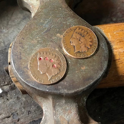 1907 Indian Head Penny in Washington Quarter Silver Coin Necklace with Inlaid Agate Beads