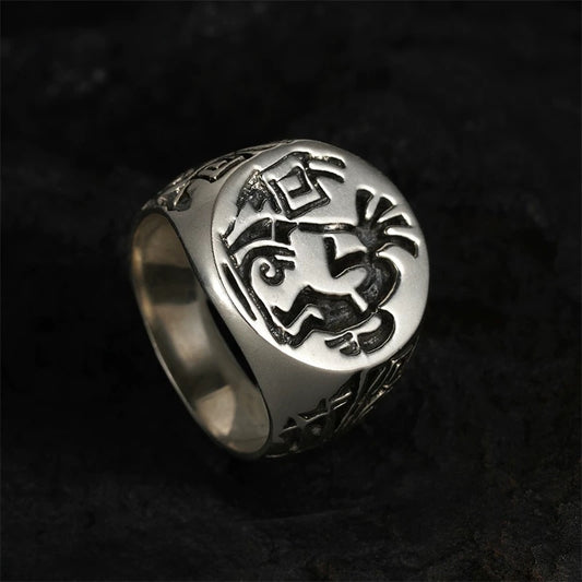 Vintage Native American Kokopelli Men’s Silver Biker Ring