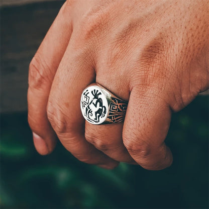 Vintage Native American Kokopelli Men’s Silver Biker Ring