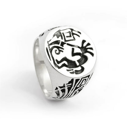 Vintage Native American Kokopelli Men’s Silver Biker Ring