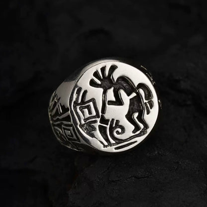 Vintage Native American Kokopelli Men’s Silver Biker Ring