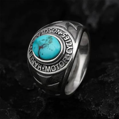 Harley Davidson Turquoise Inlay Men’s Silver Biker Ring