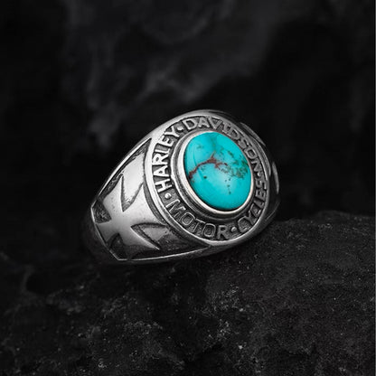 Harley Davidson Turquoise Inlay Men’s Silver Biker Ring