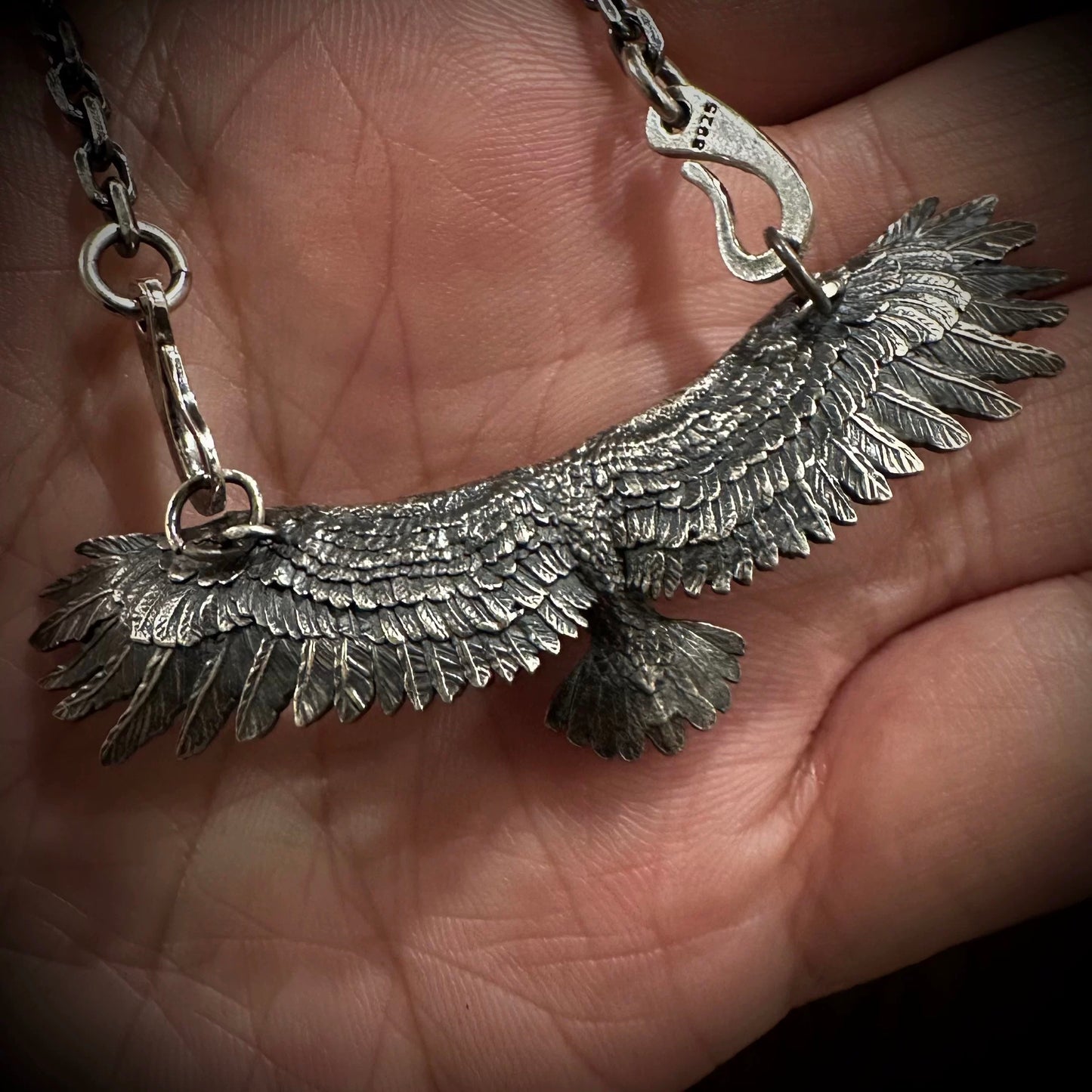 Vintage Native American Soaring Eagle Men’s Silver Necklace