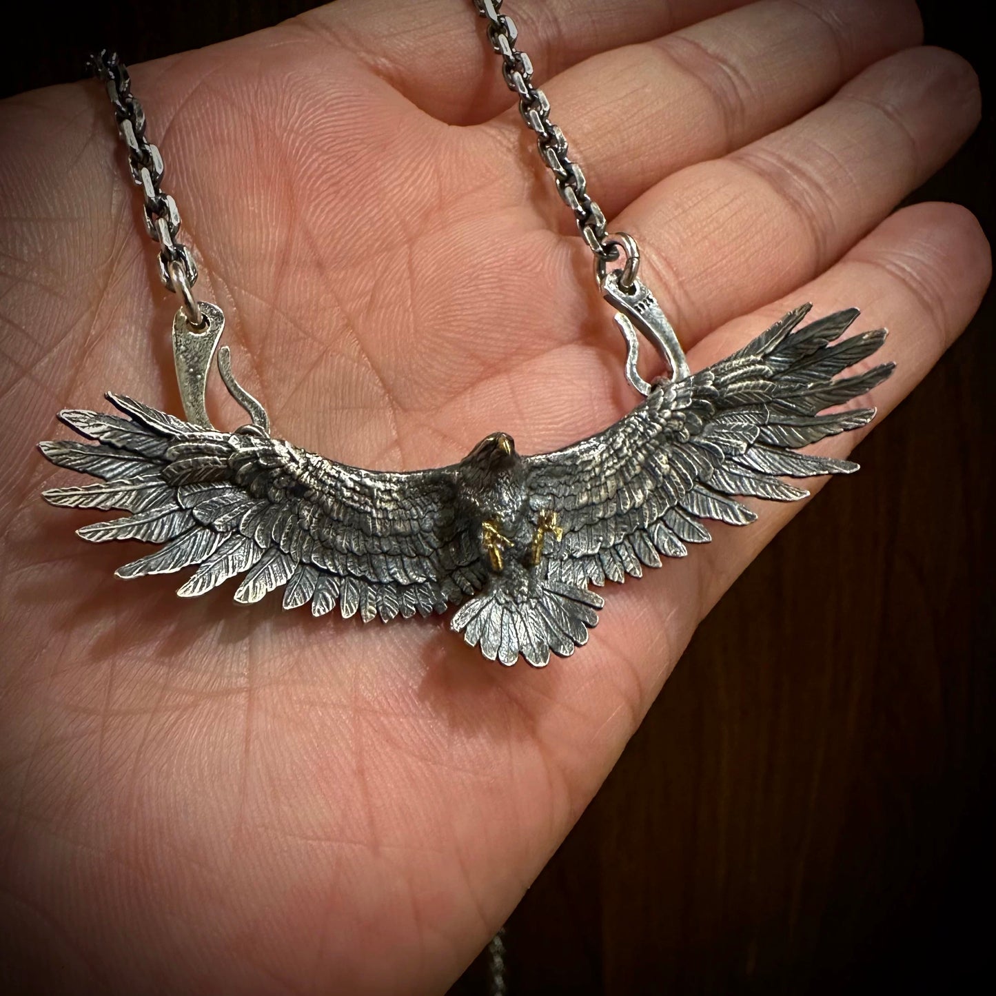 Vintage Native American Soaring Eagle Men’s Silver Necklace