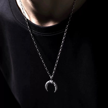 Crescent Moon Silver Necklace with Lunar Crater Design