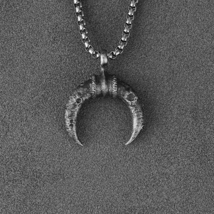 Crescent Moon Silver Necklace with Lunar Crater Design