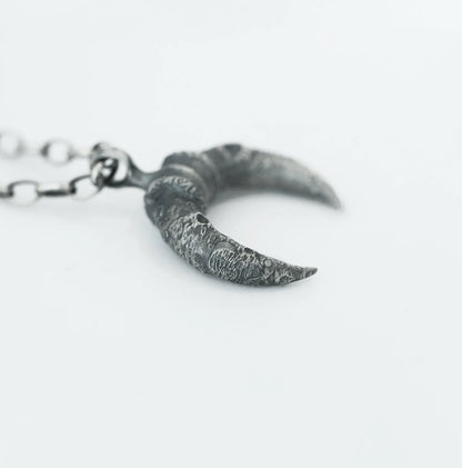 Crescent Moon Silver Necklace with Lunar Crater Design