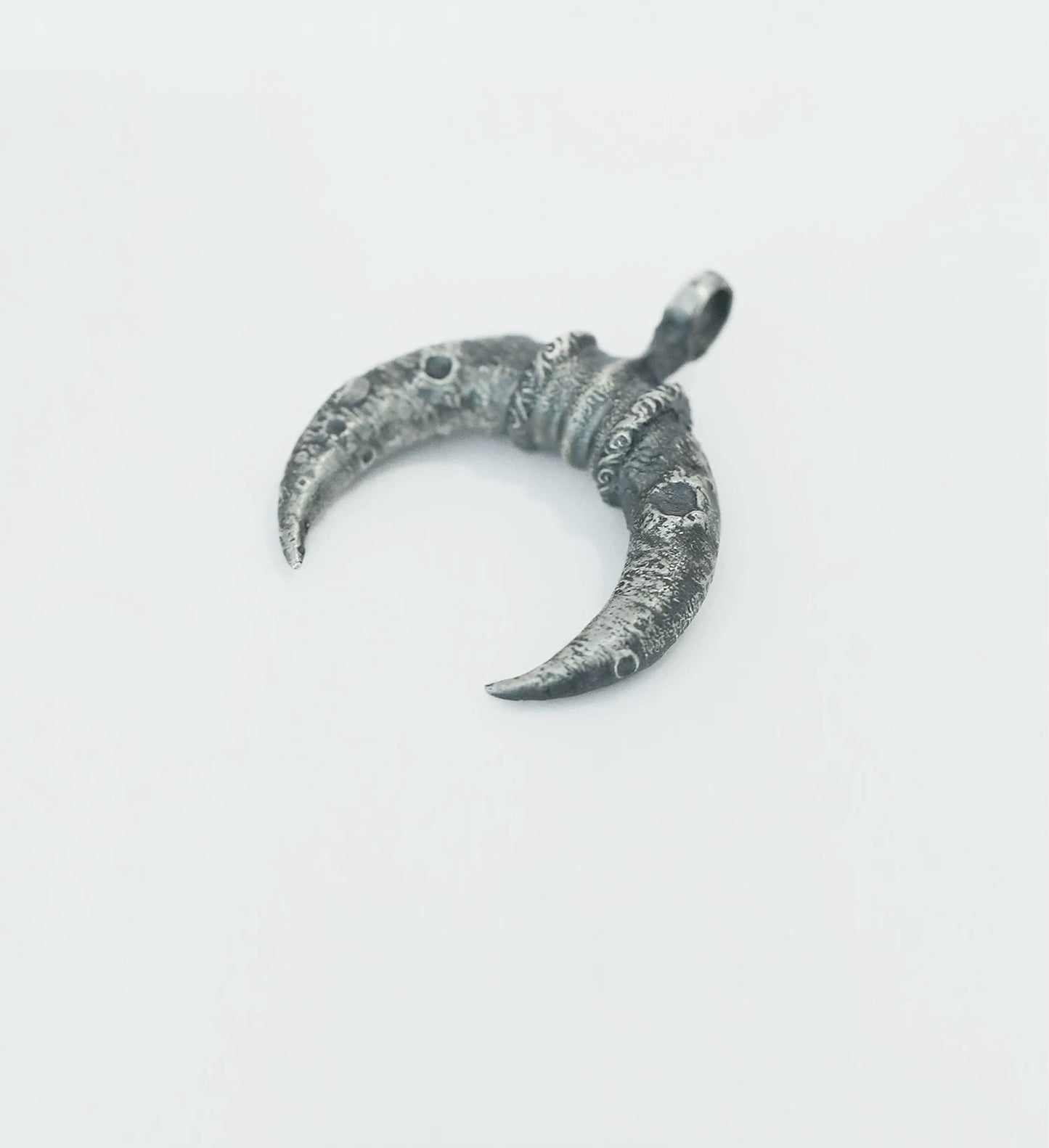 Crescent Moon Silver Necklace with Lunar Crater Design