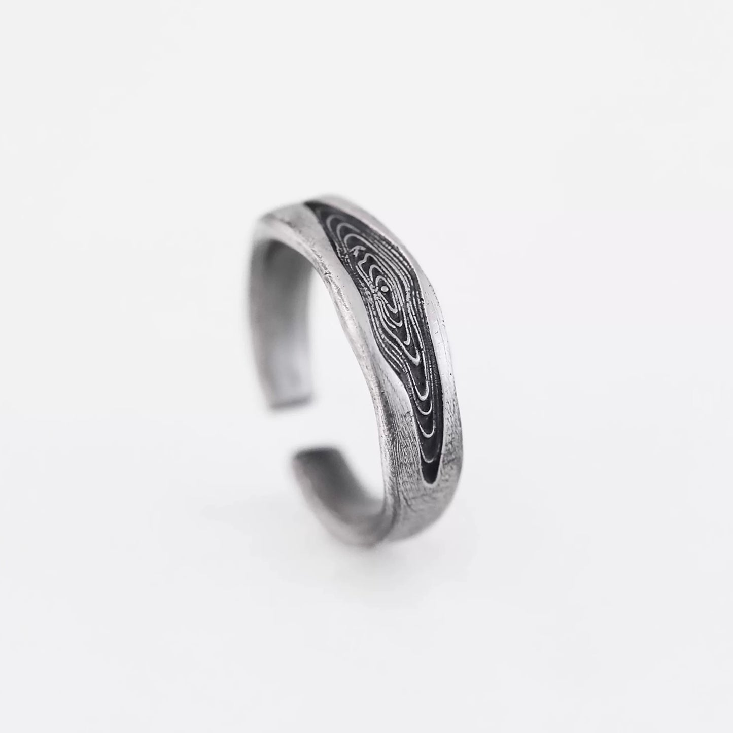 Vintage Tree Growth Rings Silver Cuff Ring