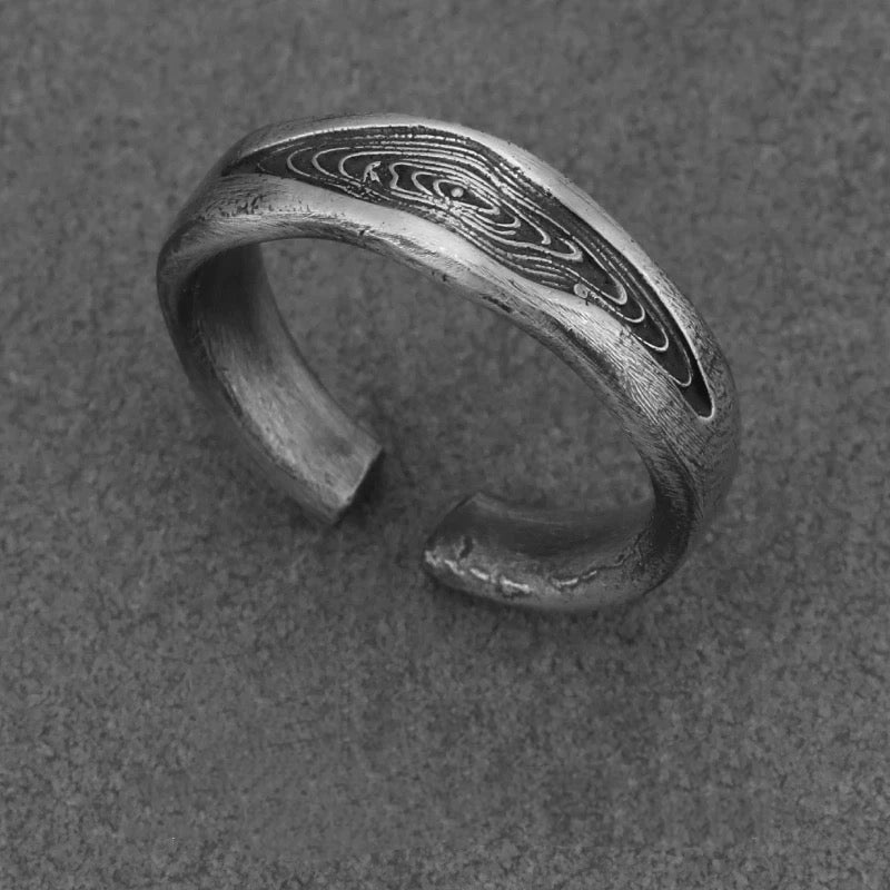 Vintage Tree Growth Rings Silver Cuff Ring