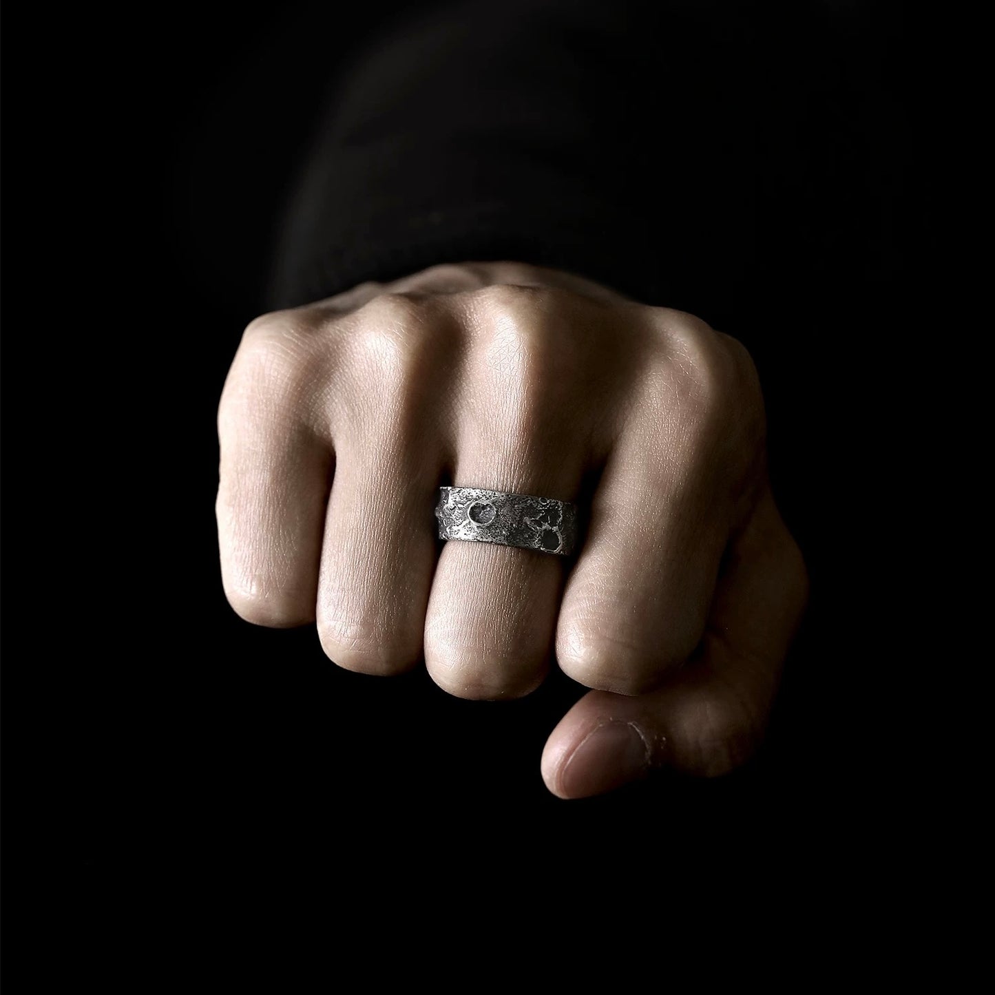 Double-Sided Moon and Sixpence Silver Cuff Ring