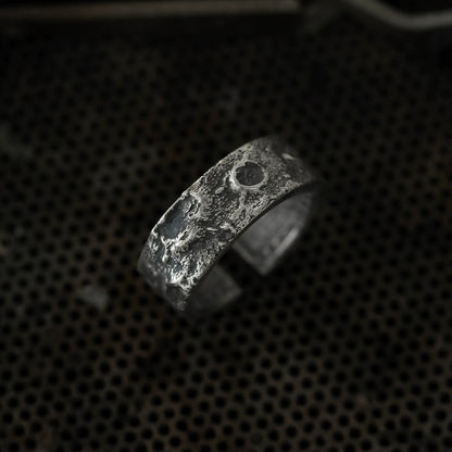 Double-Sided Moon and Sixpence Silver Cuff Ring