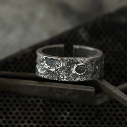 Double-Sided Moon and Sixpence Silver Cuff Ring