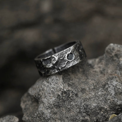 Double-Sided Moon and Sixpence Silver Cuff Ring