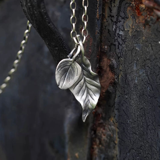 Oxidised Vintage Leaf Silver Necklace