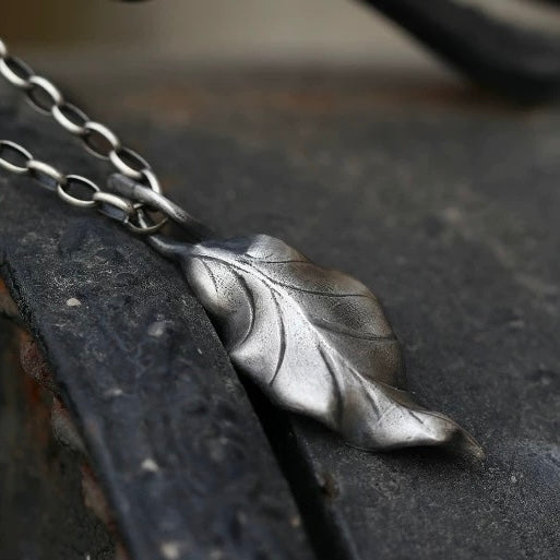 Oxidised Vintage Leaf Silver Necklace