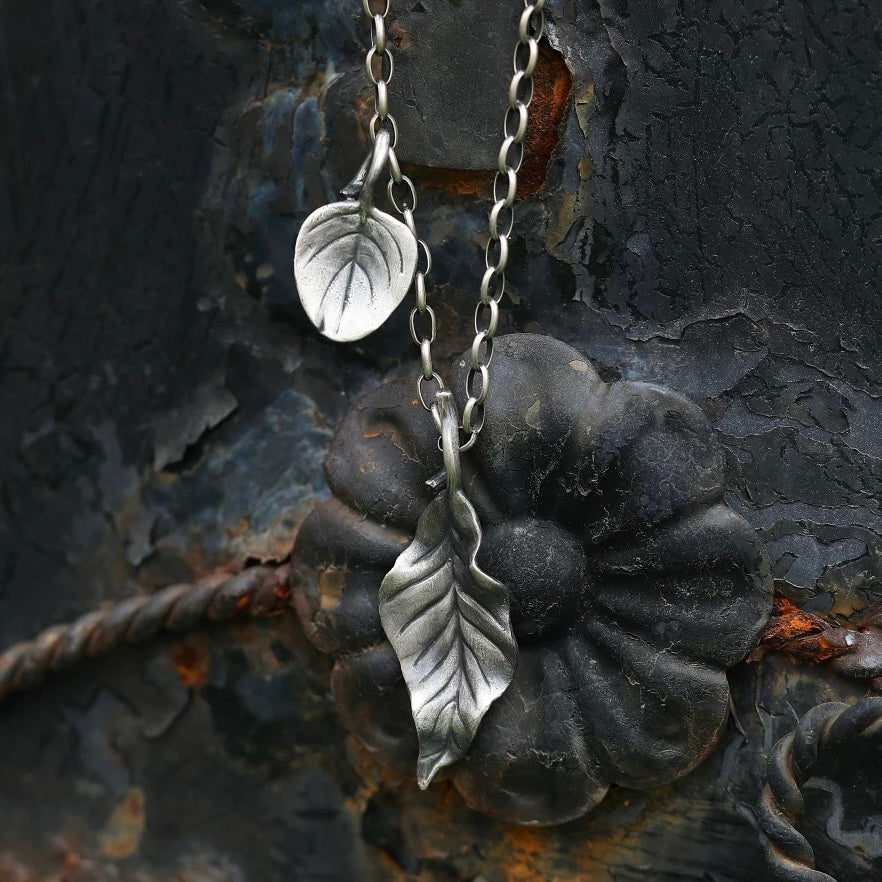 Oxidised Vintage Leaf Silver Necklace