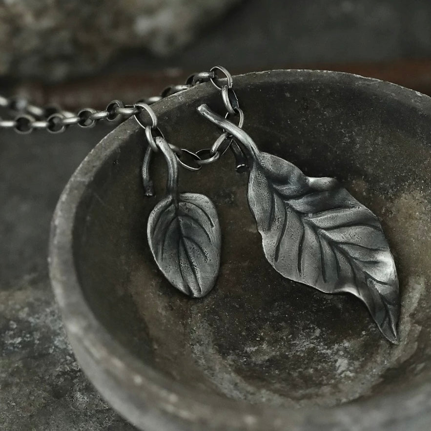 Oxidised Vintage Leaf Silver Necklace