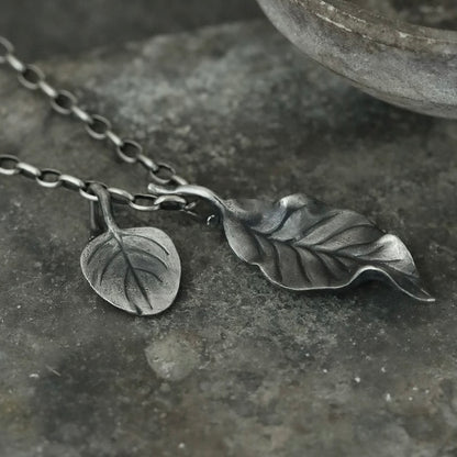 Oxidised Vintage Leaf Silver Necklace