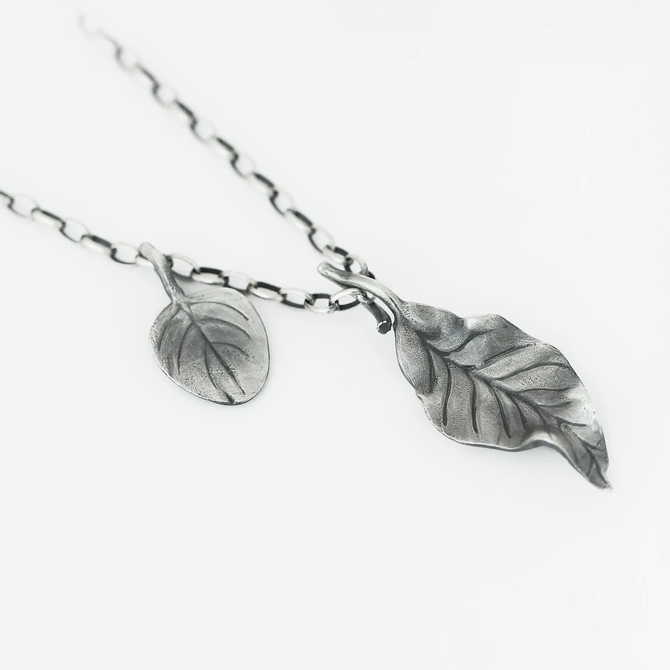 Oxidised Vintage Leaf Silver Necklace