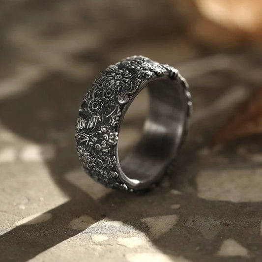 Van Gogh Sunflower Artistic Silver Band Ring