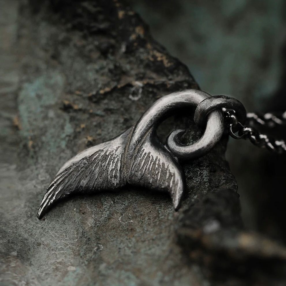 Oxidised Whale Tail Men’s Silver Necklace