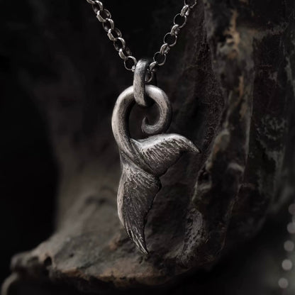 Oxidised Whale Tail Men’s Silver Necklace